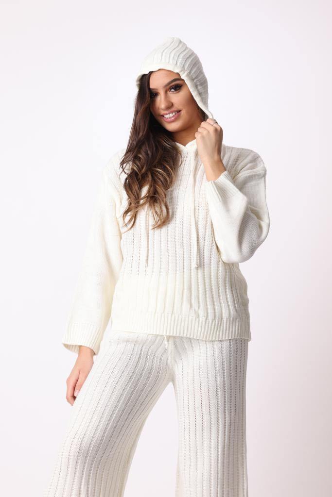 Ribbed Hoodie in White - watts that trend