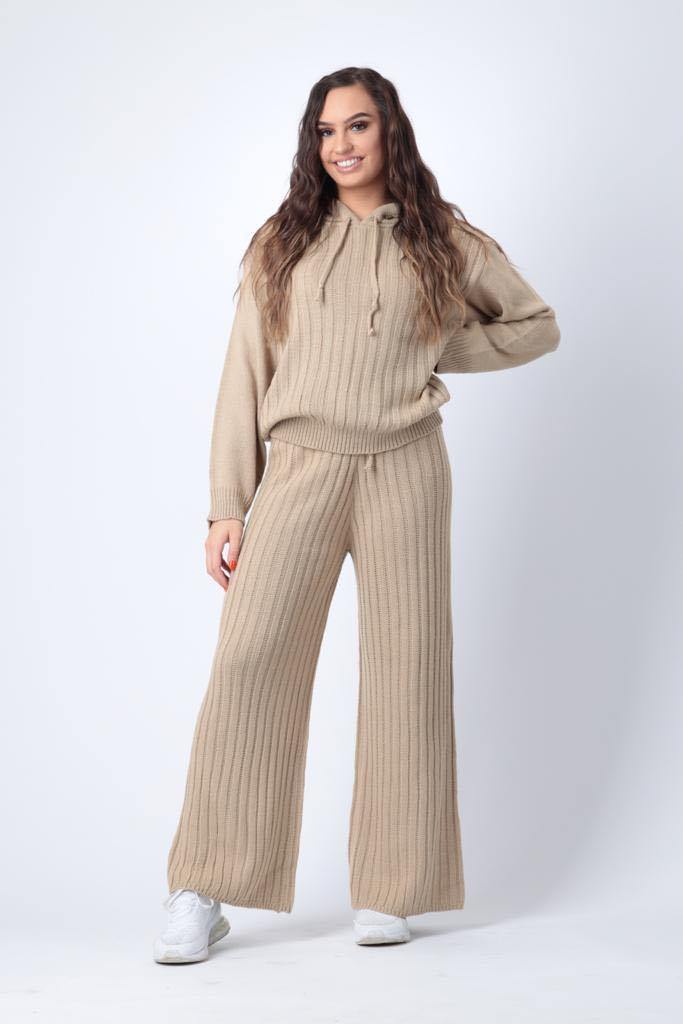 Ribbed Wide Leg Trousers in Beige - watts that trend