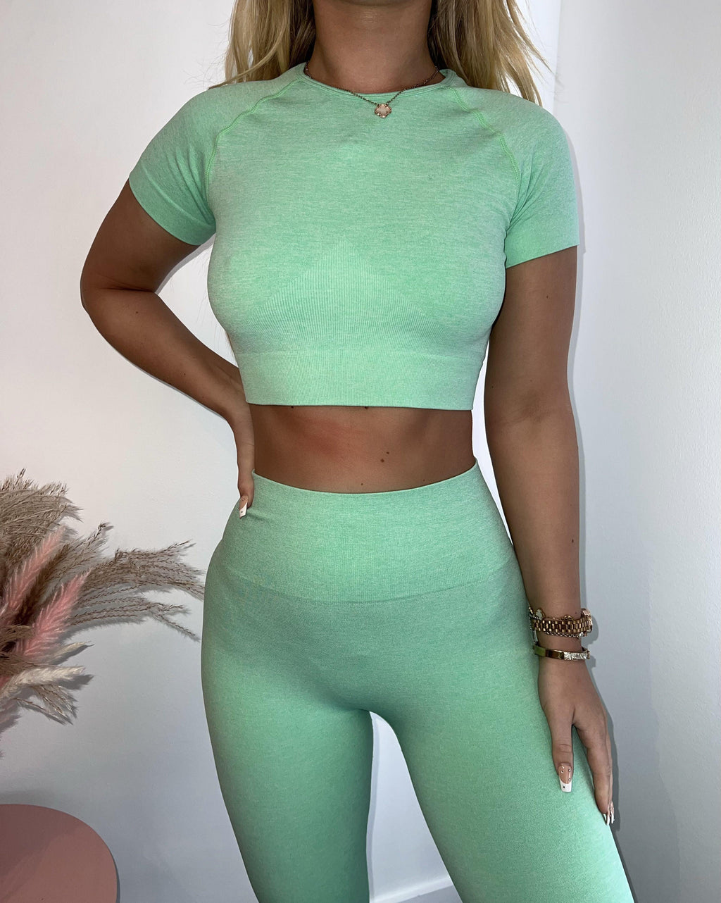 Short Sleeve Crop Top in Green - watts that trend