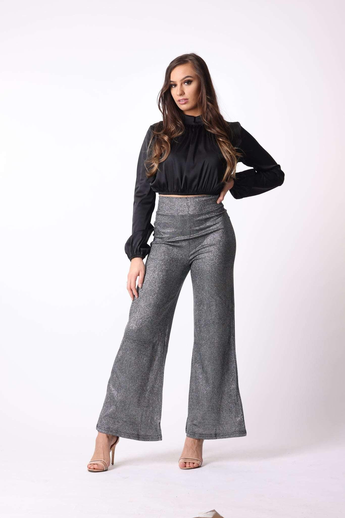 Sparkly Wide Leg Trousers in Grey