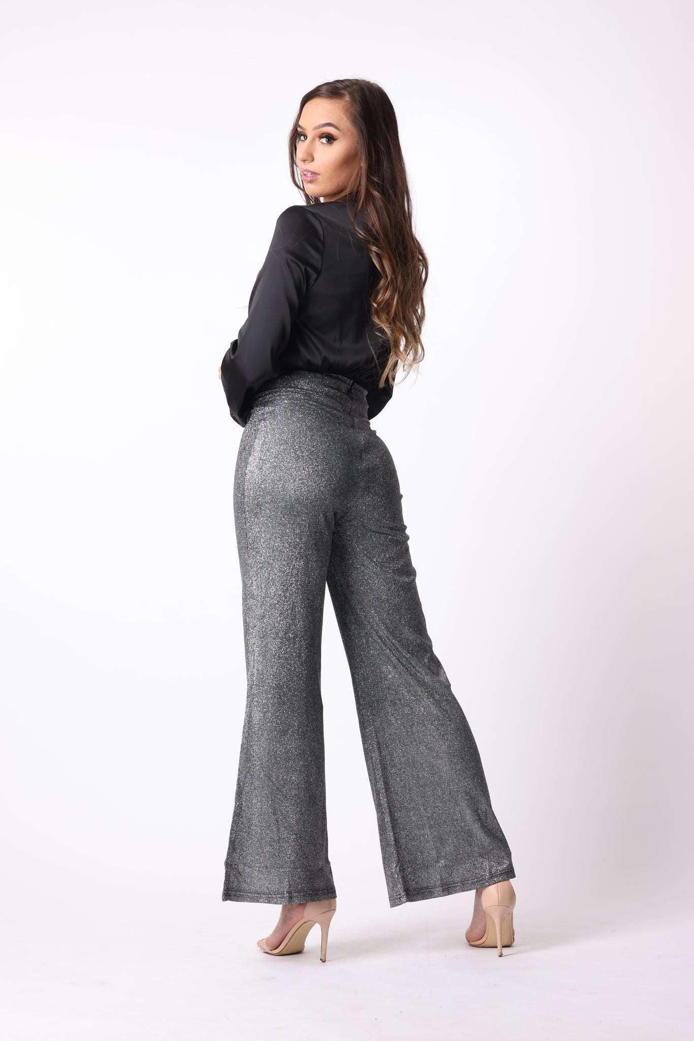 Sparkly Wide Leg Trousers in Grey