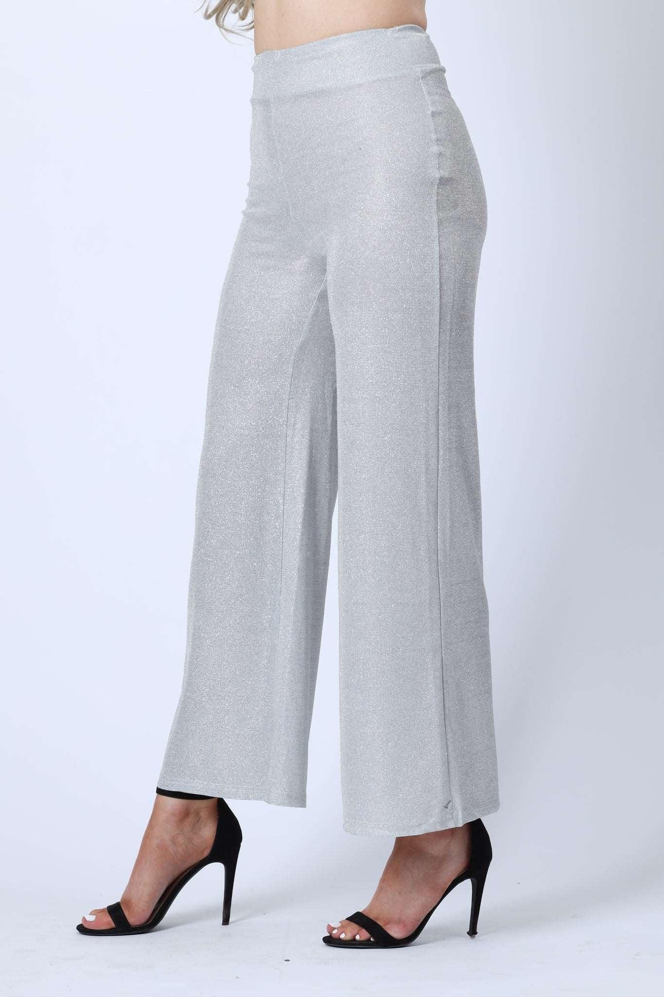 Sparkly Wide Leg Trousers in Silver – watts that trend