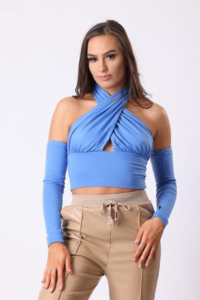 The Halter Neck Sleeve Top in Blue - watts that trend