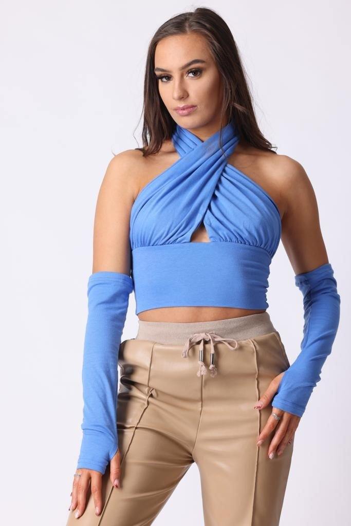 The Halter Neck Sleeve Top in Blue - watts that trend