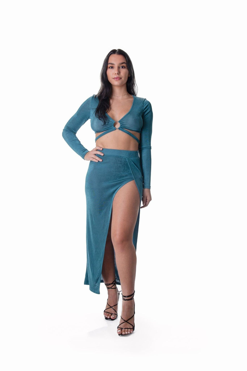 Thigh Split Skirt in Turquoise - watts that trend