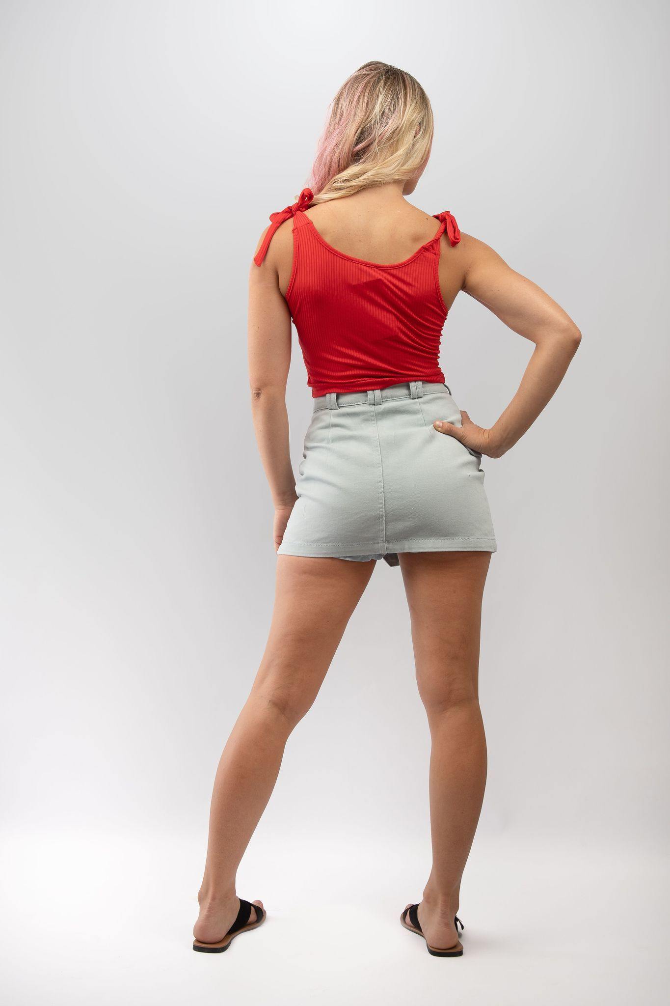 Tie Shoulder Crop Top in Red - watts that trend