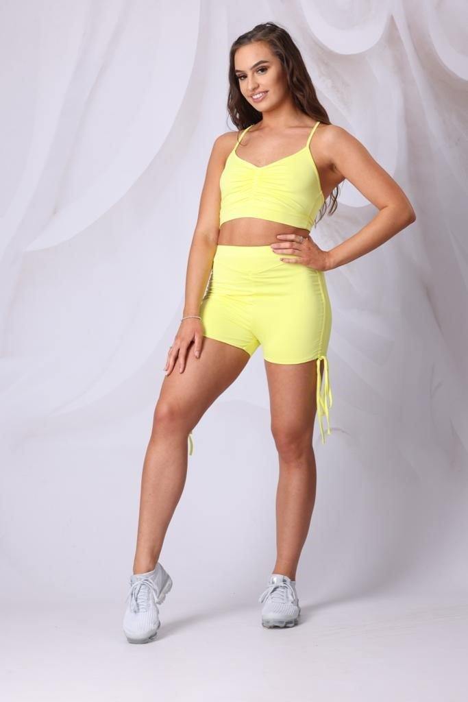 Tie Side Mini Cycle Shorts in Yellow - watts that trend
