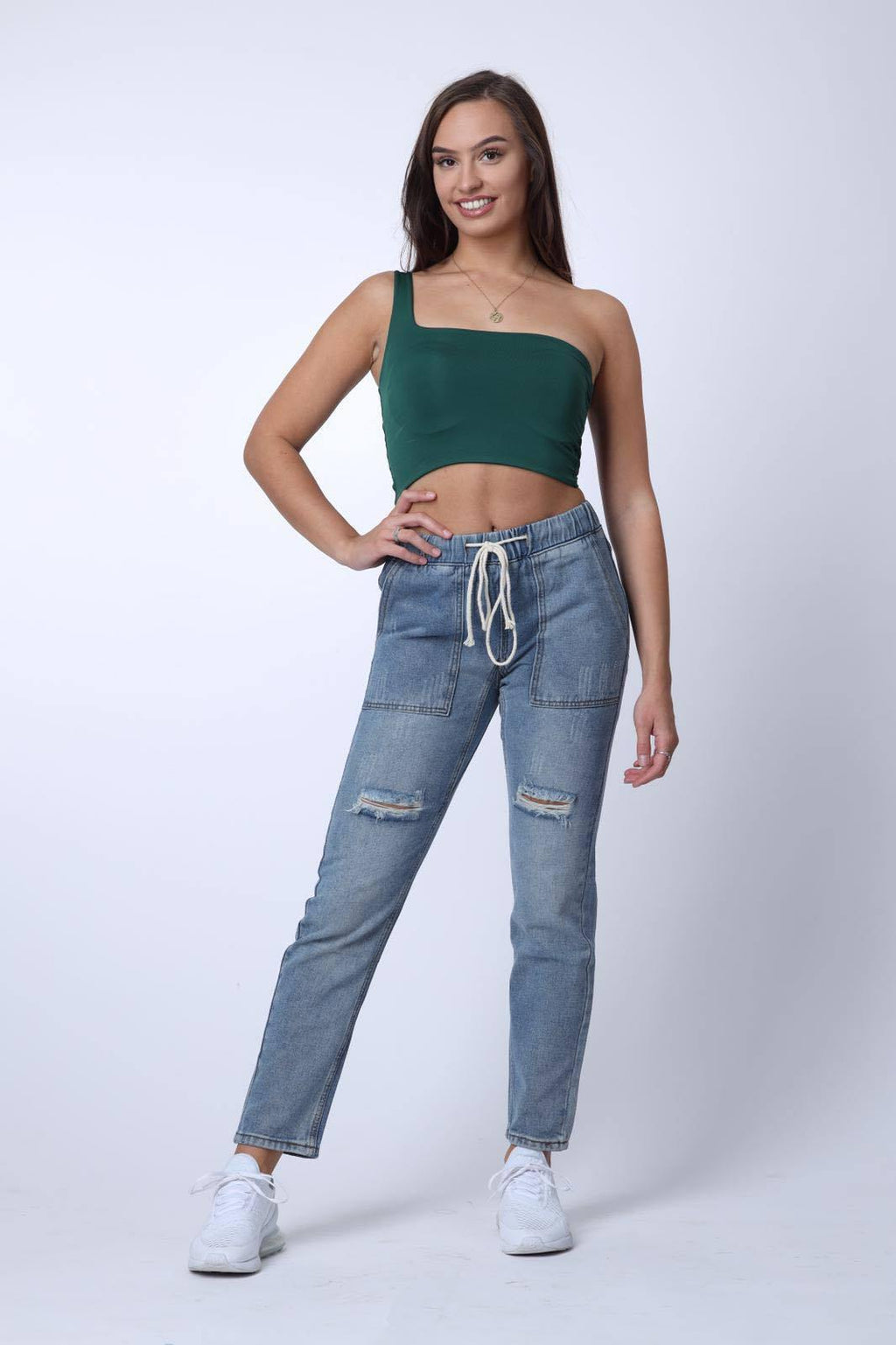 Tie Waist Ripped Jeans in Blue - watts that trend
