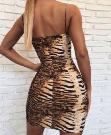 Tiger Print Strappy Bodycon Dress - watts that trend